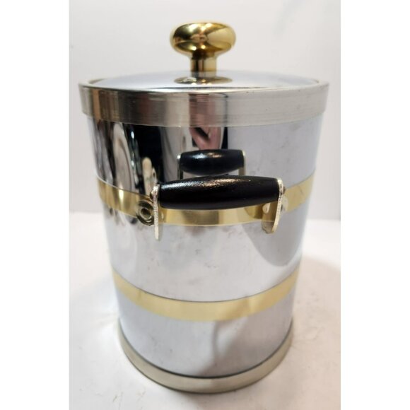 Vintage Kraftware Two-Toned Chrome & Brass Ice Bucket w/Insulated Plastic Lining - Picture 4 of 14